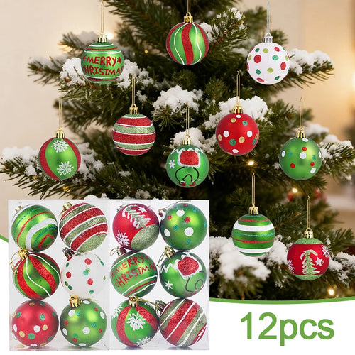 12Pcs 6cm Christmas Tree Ball Ornament Plastic Hanging Glitter Elf Ball for Christmas Home Decoration 2026 New Year Holiday Gift